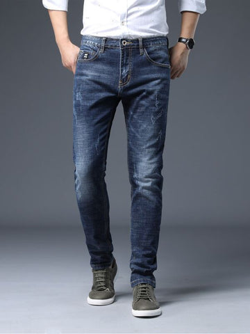Men Cat Whiskers Solid Washed Jeans