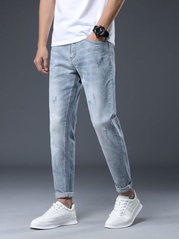 Men Cat Whiskers Solid Washed Jeans
