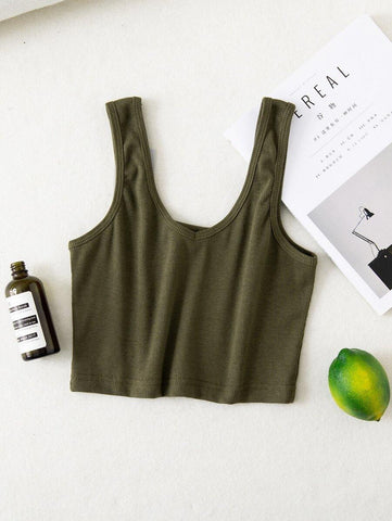 Solid Crop Scoop Neck Tank Top - takostyle