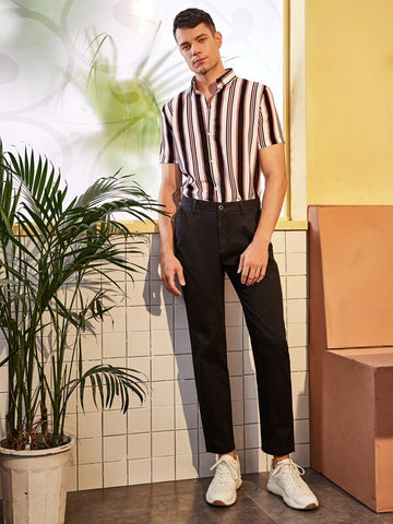 Men Vertical Striped Button Through Shirt