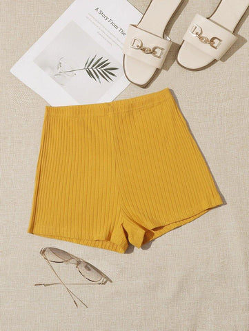Elastic Waist Rib-knit Shorts - takostyle