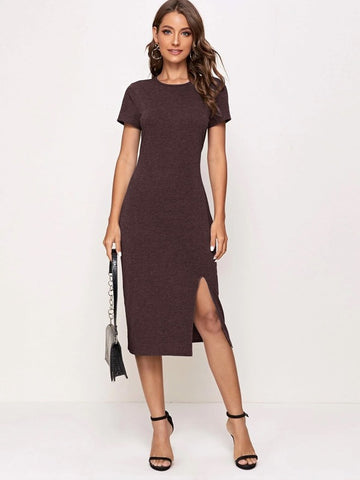 Solid Split Hem Dress