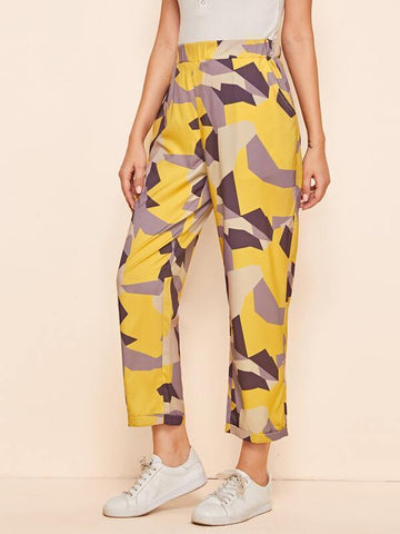 Geo Print Straight Leg Pants - takostyle