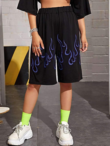 Fire Print Midi Shorts - takostyle