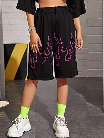 Fire Print Midi Shorts - takostyle