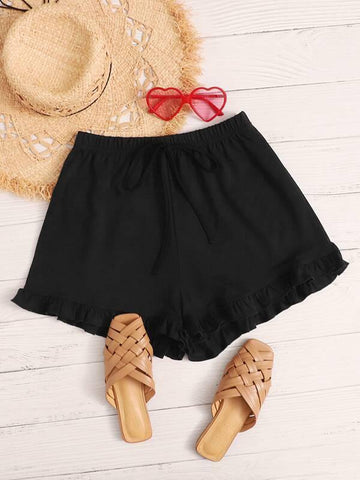 Tie Waist Ruffle Hem Shorts - takostyle