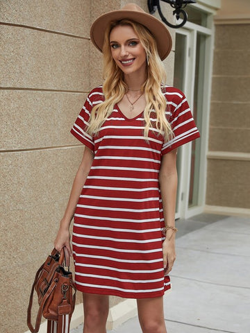 Striped V-neck Tee Dress