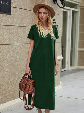 Solid Split Curved Hem Tee Dress