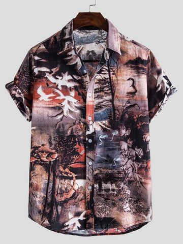 Men Landscape Print Button Up Shirt
