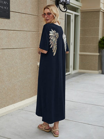 Contrast Sequined Wing Tee Dress