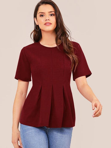 Boxy Pleated Front Solid Top - takostyle