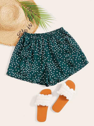 Polka Dot Ruffle Trim Shorts - takostyle