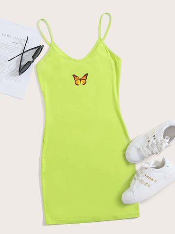 Neon Lime Butterfly Print Cami Dress