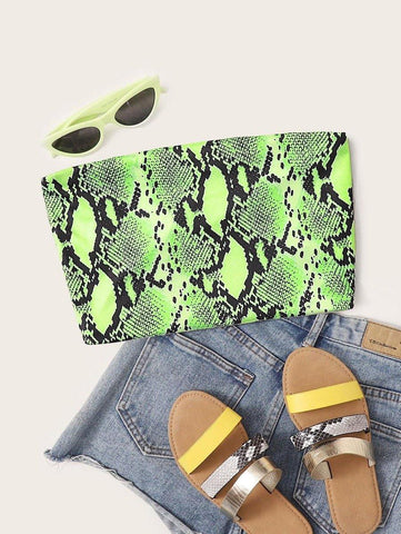 Neon Lime Snakeskin Print Tube Crop Top - takostyle