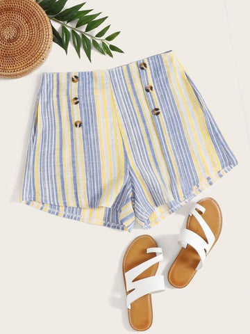 Double Button Striped Shorts - takostyle