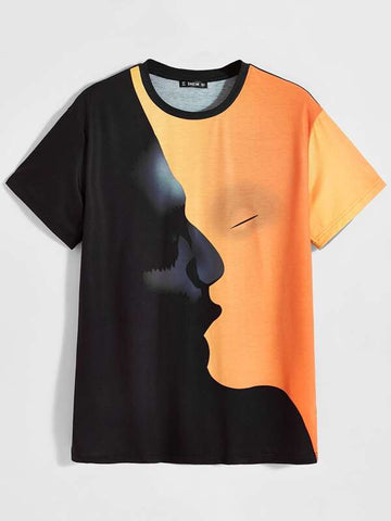 Men Abstract Figure Print Color Block Tee