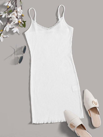 Lace &amp; Lettuce Trim Rib-knit Dress - takostyle