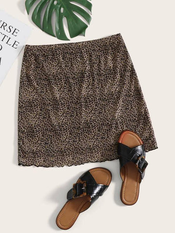 Lettuce Hem Leopard Mesh Skirt - takostyle