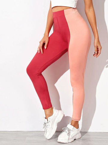 Two Tone Elastic Waist Leggings - takostyle