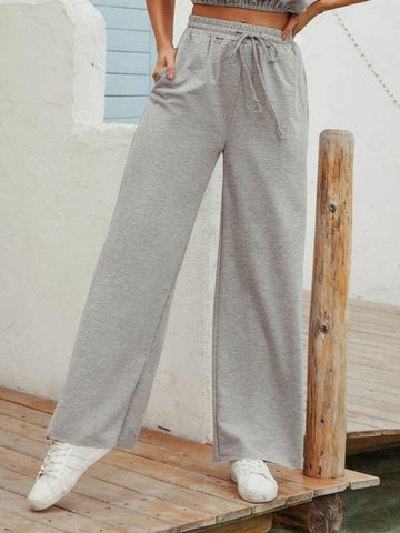 Drawstring Waist Wide Leg Sweatpants - takostyle