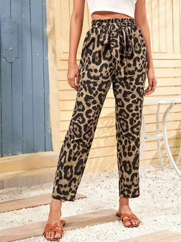 Belted Leopard Print Pants - takostyle
