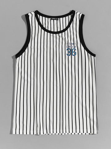 Men Contrast Trim Letter Graphic Striped Tank Top
