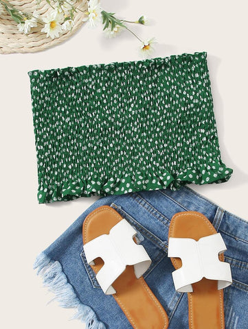 Ditsy Floral Shirred Tube Top - takostyle