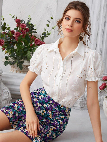 Puff Sleeve Schiffy Blouse - takostyle