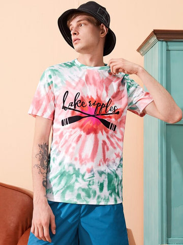 Men Slogan Graphic Tie Dye Tee
