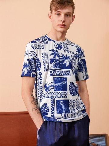Men Mixed Print Tee