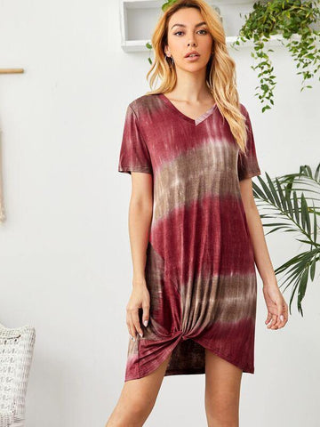 Twist Front Tie Dye Dress - takostyle