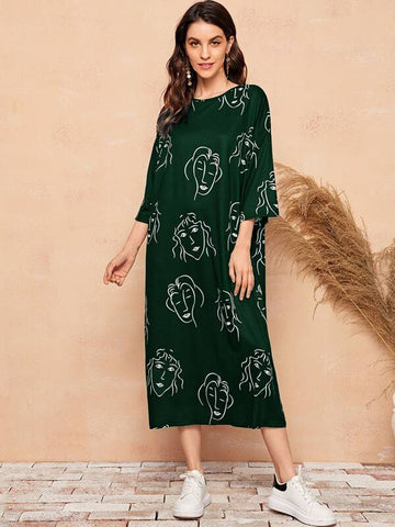 Drop Shoulder Figure Graphic Dress