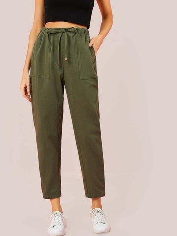 Tie Waist Pocket Detail Pants - takostyle