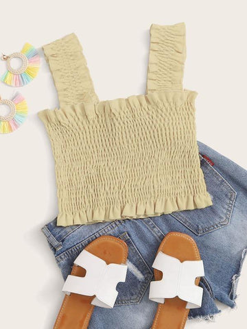 Frill Trim Shirred Crop Top - takostyle