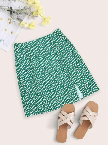 Ditsy Floral Split A-line Skirt - takostyle