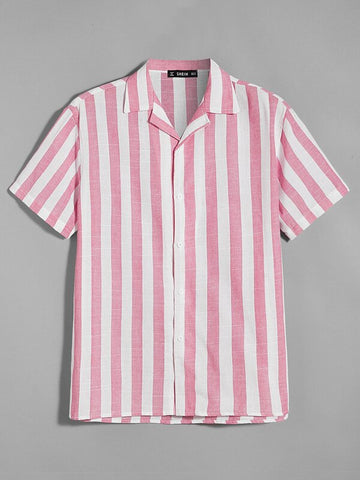 Men Revere Collar Striped Shirt