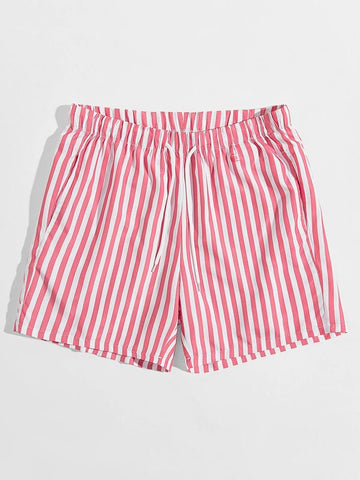 Men Drawstring Waist Striped Shorts