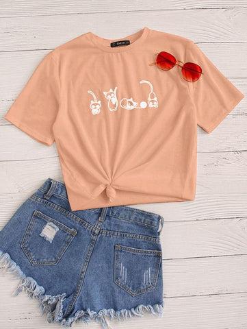 Cartoon Cat Graphic Tee - takostyle