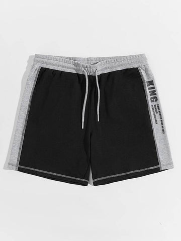 Men Slogan Graphic Two Tone Stitch Detail Track Shorts