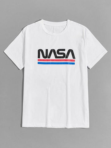 Men Striped & Letter Graphic Tee