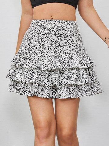 Dalmatian Print Layered Ruffle Skirt - takostyle
