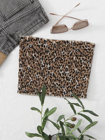 Leopard Print Shirred Tube Top - takostyle