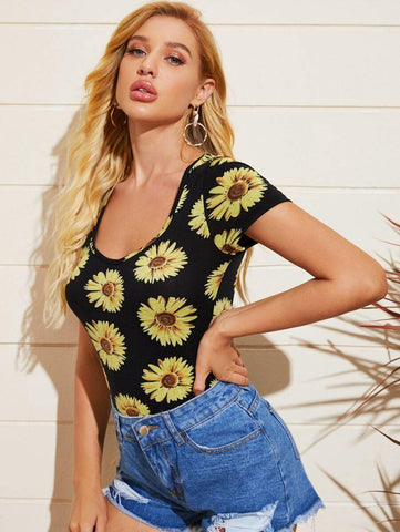 Sunflower Print Top - takostyle