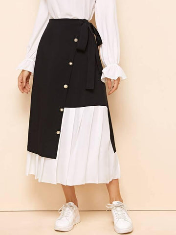 Gold Button Detail Knot Side 2 In 1 Skirt - takostyle