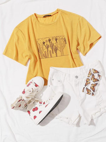 Cactus Print Tee - takostyle