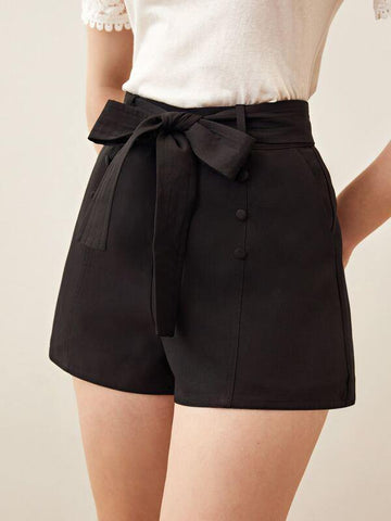 Double Covered Breasted Belted Shorts - takostyle