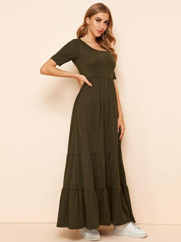 Tiered Hem Solid Dress - takostyle