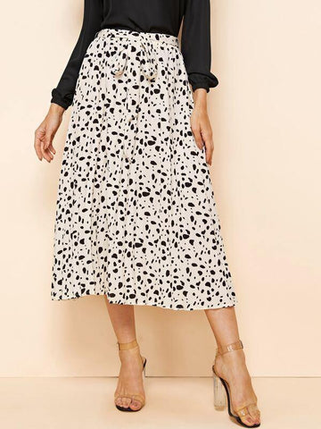 Tie Front Dalmatian Print Pleated Skirt - takostyle