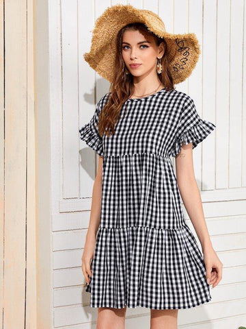 Gingham Print Smock Dress - takostyle