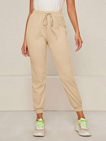 Drawstring Waist Solid Sweatpants - takostyle